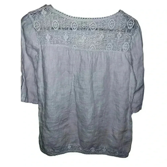 Lina Tomei Blouse tan made in  Italy S Short Sleeves Round Neck Coastal Boho - Picture 2 of 6